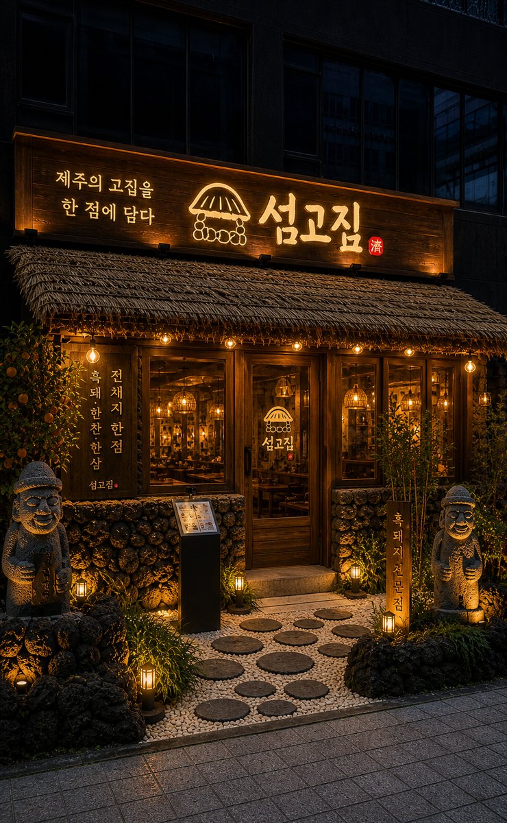 제주 돌담과 초가지붕 분위기를 담은 섬고짚 구월점 브랜드 비주얼